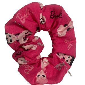 Barbie zipper hair scrunchie hand made USA pink cotton rare print summer trend